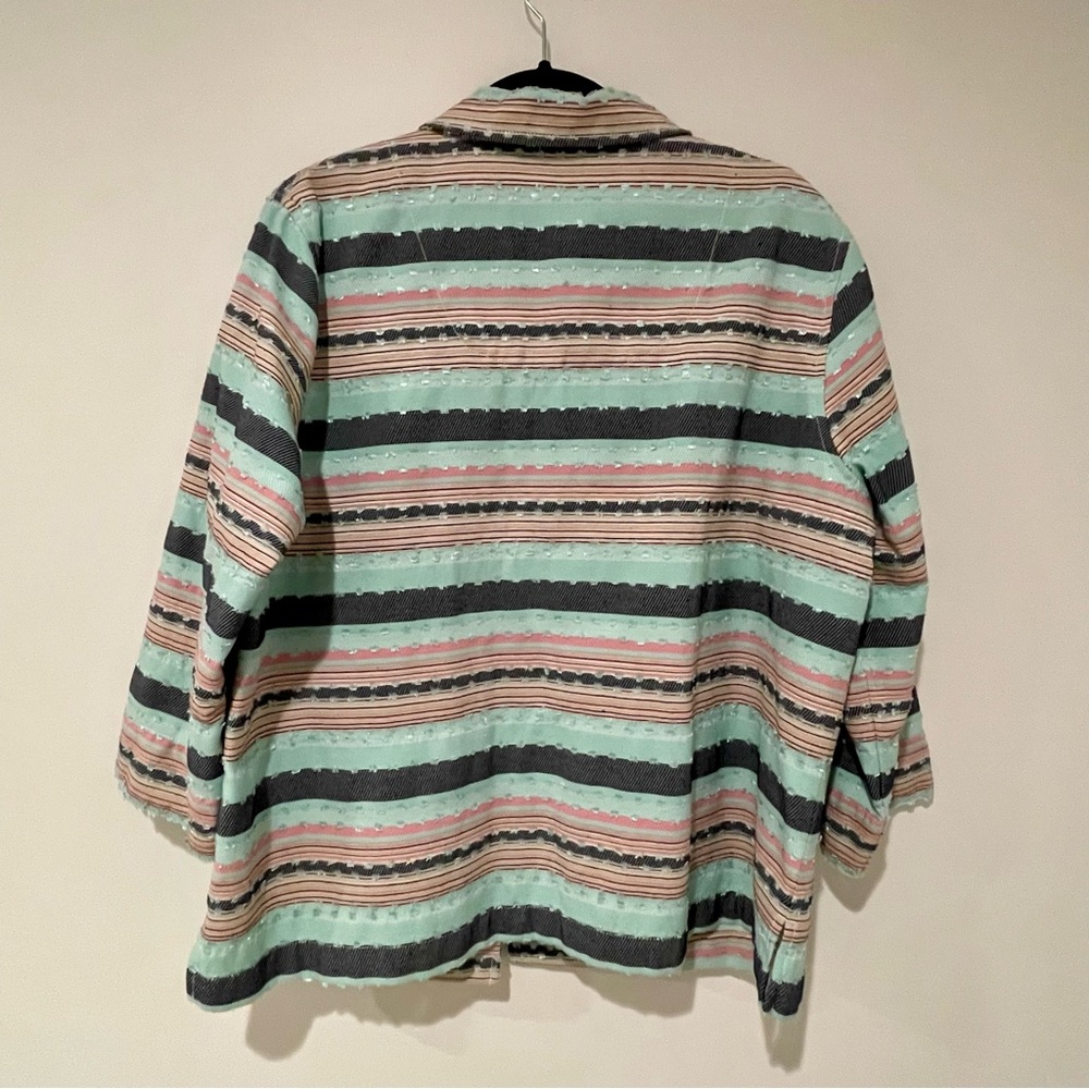 Koret Striped Top XL Buttons Cotton 3/4 Sleeve Womens Lghtweight Blazer Spring - Picture 4 of 5